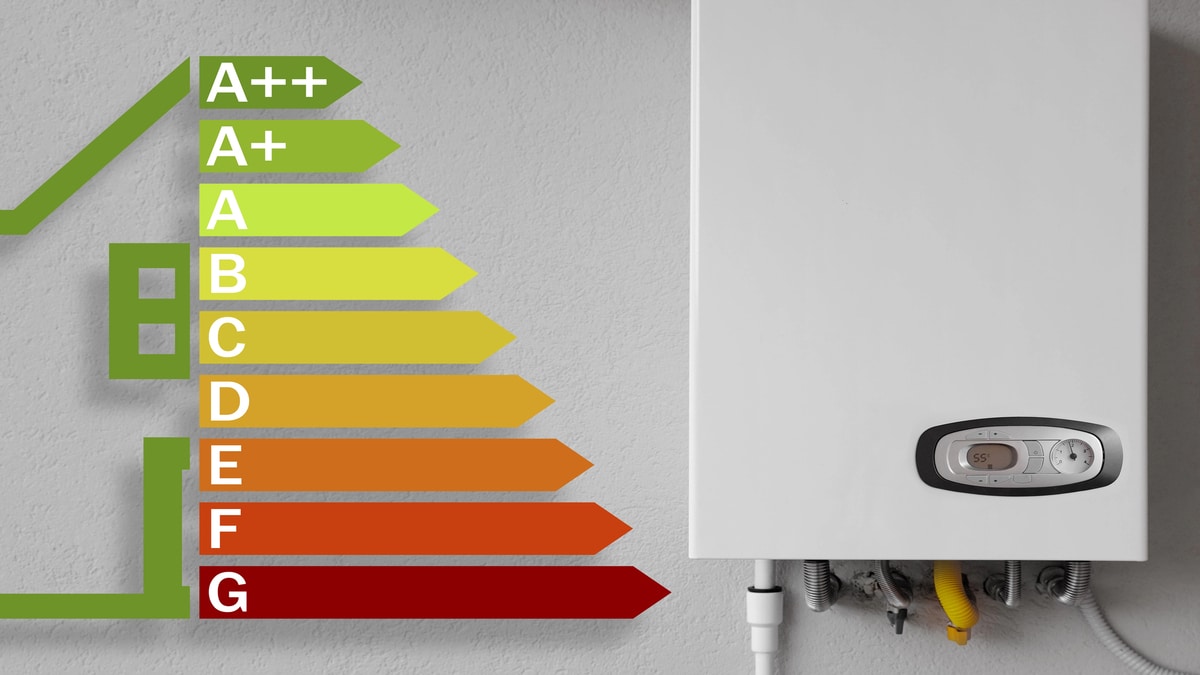 Energy efficiency chart next to boiler