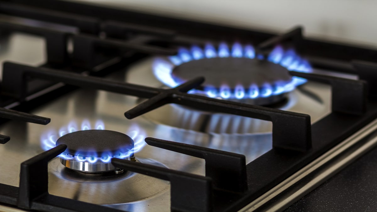 Lit gas stove burners