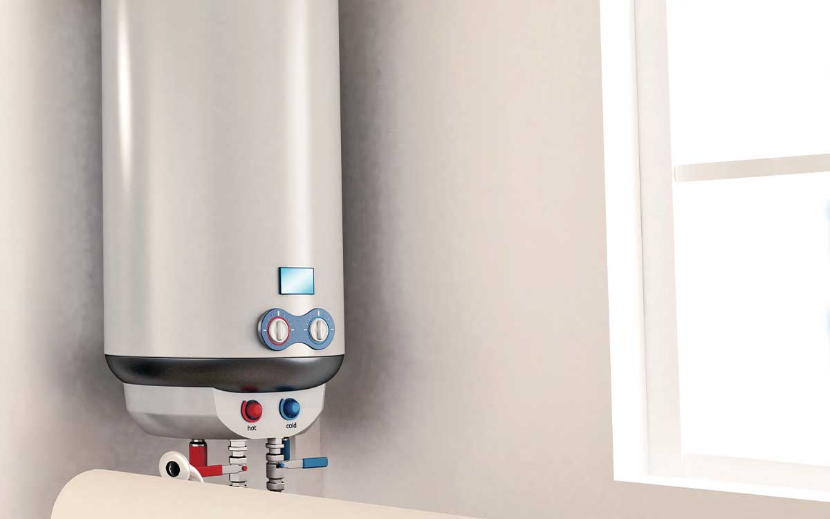 Wall-mounted water heater in a bathroom